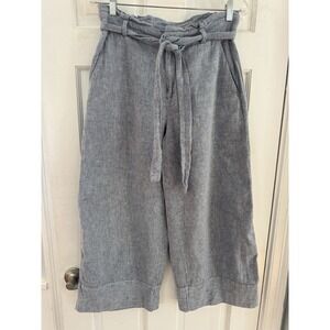 Banana Republic Women's Sz 8 Linen Blend Tie Waist Crop Pants Coastal Chic